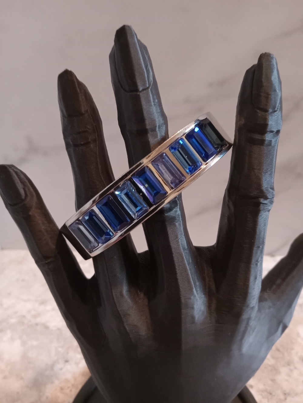Blue Baguette Crystal Like Inlay Ring - Women Jewelry